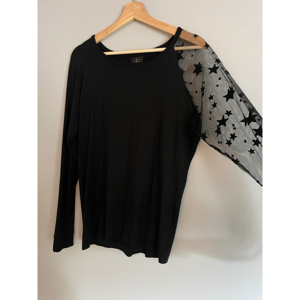 Orttu Star Mesh Sleeve Top Medium Black Asymmetric Long Sleeve Edgy Goth
